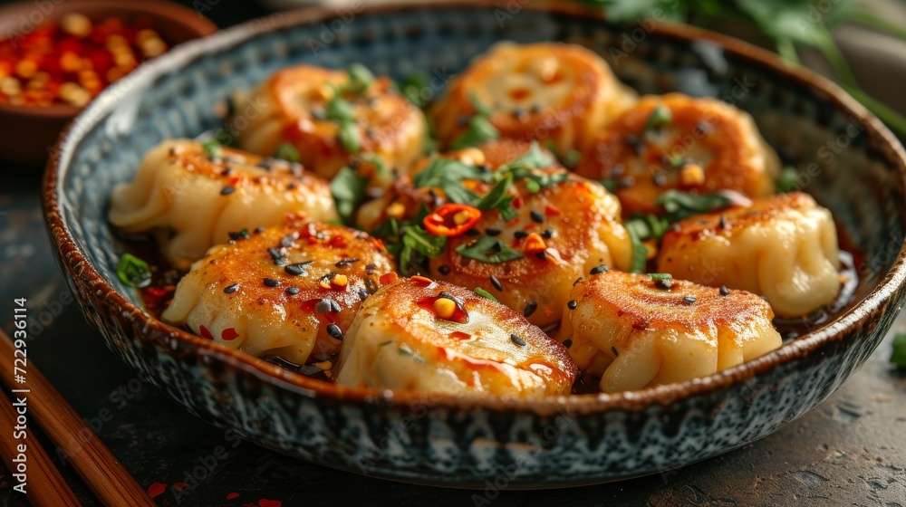 Dumplings Gyoza on a plate well decorated product photo Dumplings Gyoza on a plate well decorated product photo