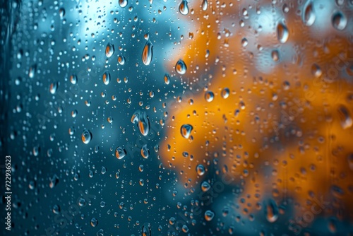 Raindrops on window with blurred colorful background