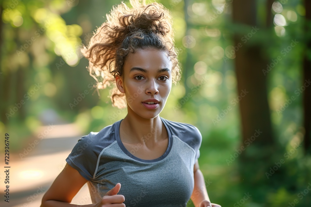 Handsome sportswoman running in the park Handsome sportswoman running in the park