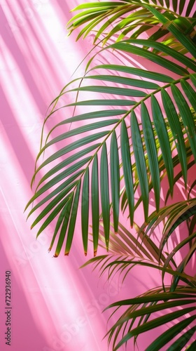 Pink wall with palm leaves