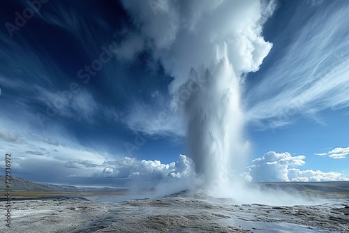 Great geysir erupting by water and steam photo