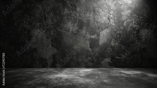 Spotlight on Dark Cracked Cement Wall and Floor photo