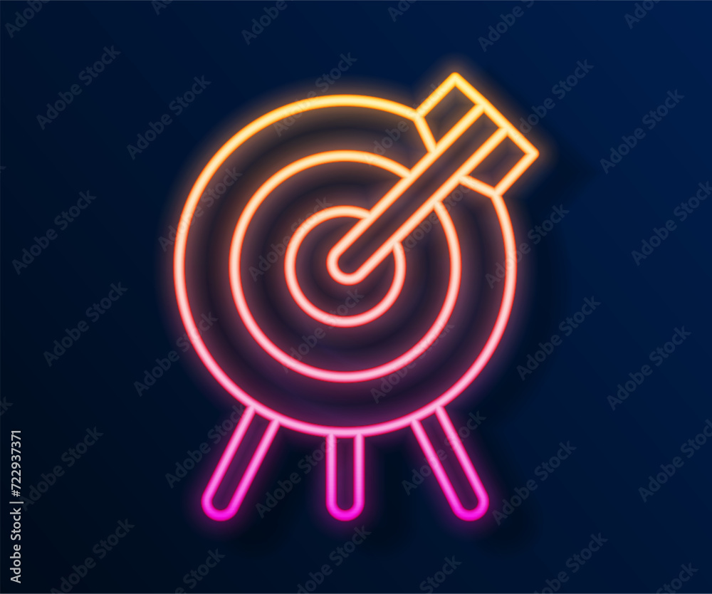 Glowing neon line Target financial goal concept icon isolated on black background. Symbolic goals achievement, success. Vector Glowing neon line Target financial goal concept icon isolated on black background. Symbolic goals achievement, success. Vector