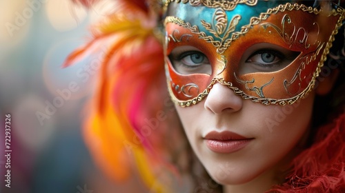 a beautiful woman adorned in a vibrant carnival mask, celebration, cultural festivities
