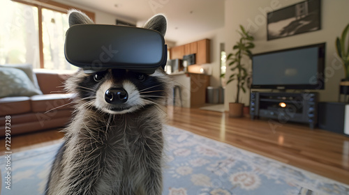 Cinematic photograph of Raccoon wearing a vr headset. © MadSwordfish