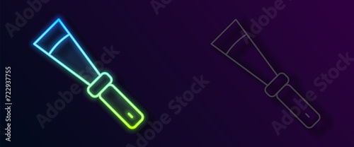 Glowing neon line Beekeeping uncapping knife icon isolated on black background. Tool of the beekeeper. Vector
