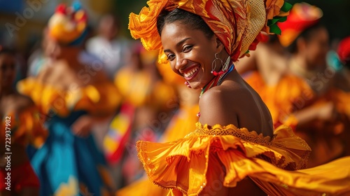 beautiful woman dancing during a carnival celebration