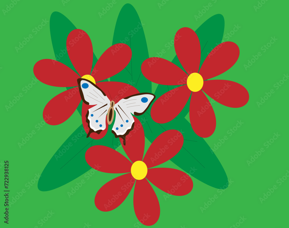 beautiful butterfly on red flowers on a green background beautiful butterfly on red flowers on a green background