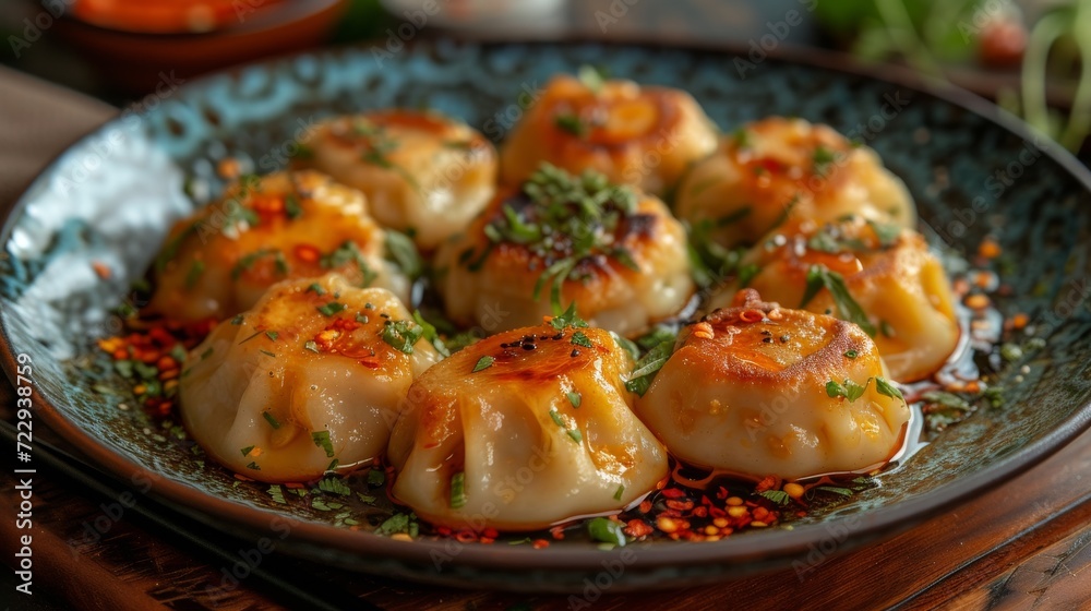 Dumplings Gyoza on a plate well decorated product photo Dumplings Gyoza on a plate well decorated product photo