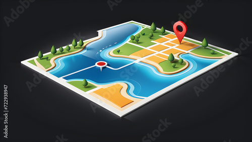 map symbol icon 3d. Locator mark of map and location pin or navigation icon sign. geolocation map path distance. GPS cartography position. Pin. isolated on a black background. With black copy space