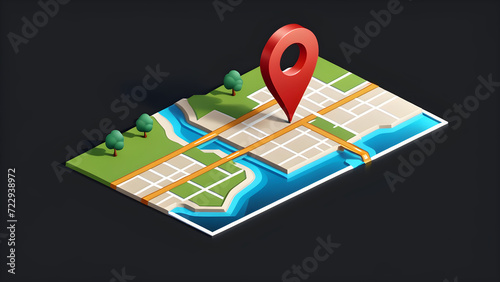 map symbol icon 3d. Locator mark of map and location pin or navigation icon sign. geolocation map path distance. GPS cartography position. Pin. isolated on a black background. With black copy space