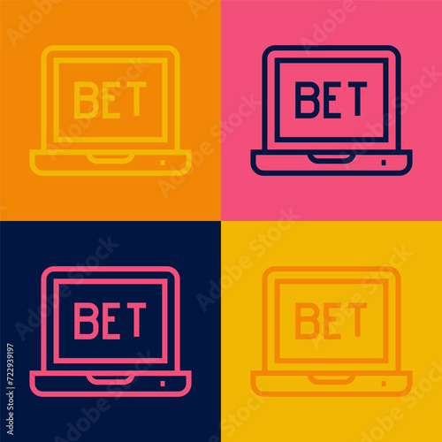 Pop art line Online sports betting icon isolated on color background. Sport bet bookmaker. Betting online make money. Vector