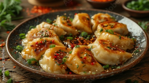 Dumplings Gyoza on a plate well decorated product photo