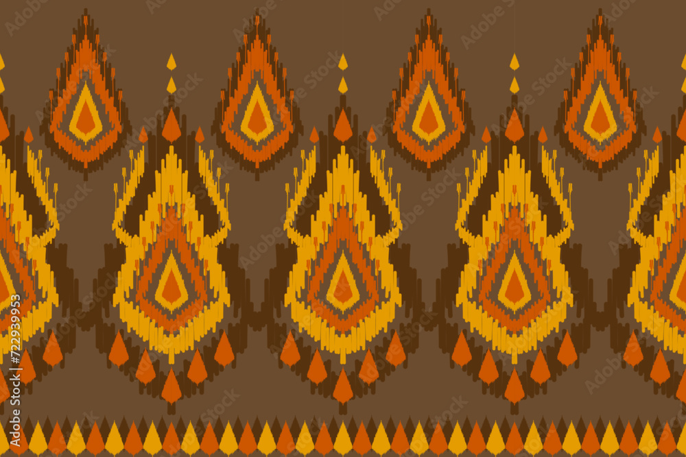 Border ethnic pattern art. Ikat seamless pattern traditional. American, Mexican style. Brown background. Design for illustration, fabric, clothing, carpet, textile, batik, embroidery. Border ethnic pattern art. Ikat seamless pattern traditional. American, Mexican style. Brown background. Design for illustration, fabric, clothing, carpet, textile, batik, embroidery.