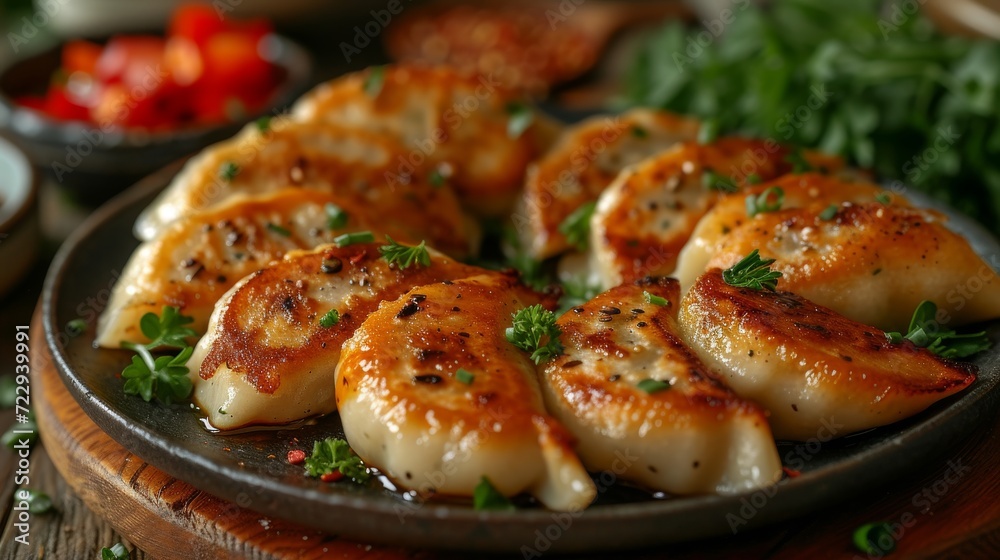 Dumplings Gyoza on a plate well decorated product photo