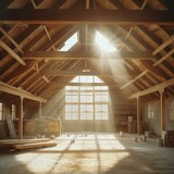 Sunlight shining through the window of an empty wooden attic