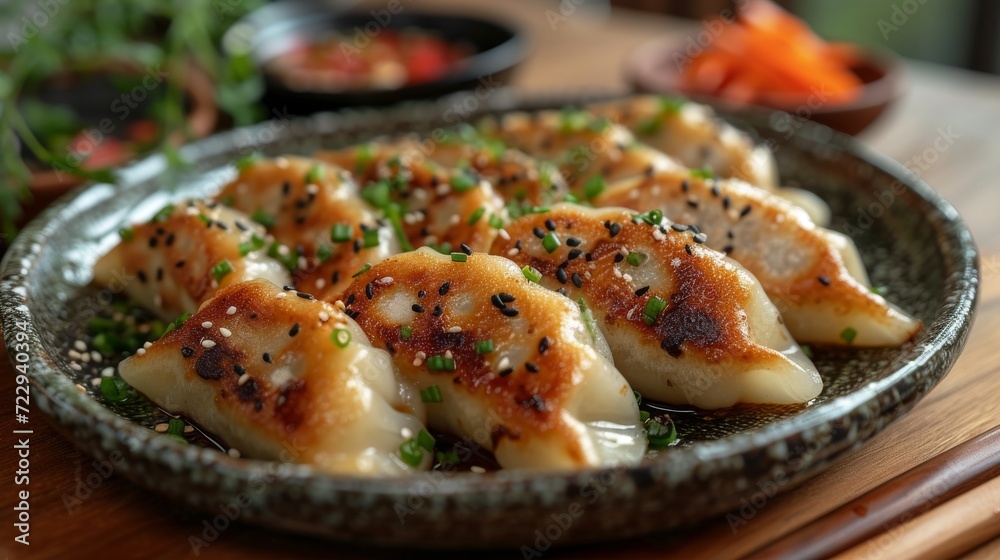 Dumplings Gyoza on a plate well decorated product photo Dumplings Gyoza on a plate well decorated product photo