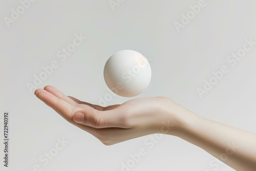 A hand holding a white ball