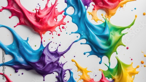 Colored milk on a white background. Colored acrylic paint on a white background