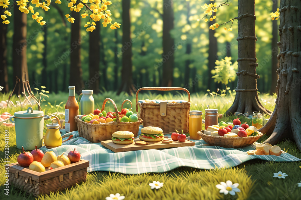 spring picnic Miniature 3d render style 7