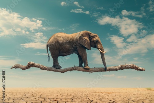 Elephant balancing on a branch