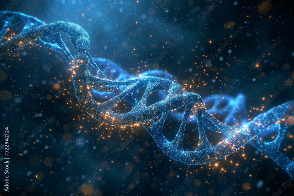 Obraz premium Blue glowing DNA double helix