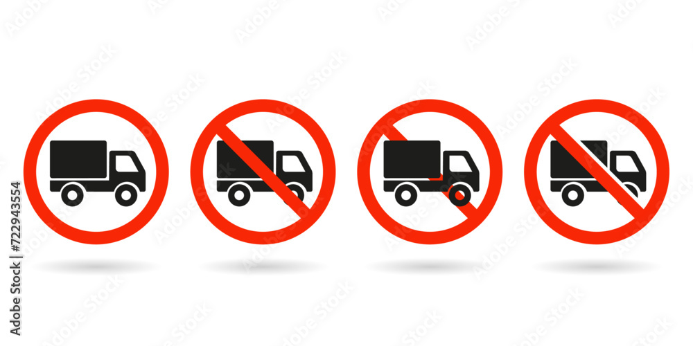 No truck icon set. Delivery truck prohibition sign. Courier prohibited sign. Vector Illustration No truck icon set. Delivery truck prohibition sign. Courier prohibited sign. Vector Illustration
