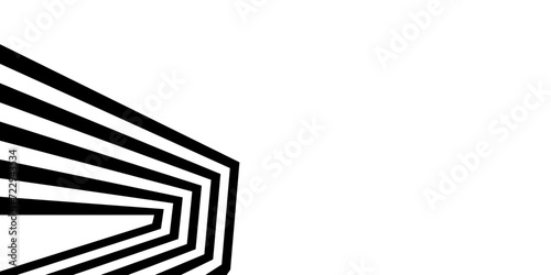 Black on white abstract perspective line stripes with 3d dimensional effect isolated on white.