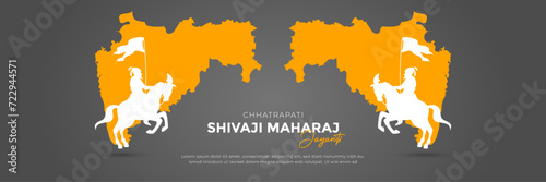 Happy Chhatrapati Shivaji Maharaj Jayanti Banner Design. Shivaji Jayanti Celebration Background and Poster with Text and Maratha Flag and map Vector Illustration 