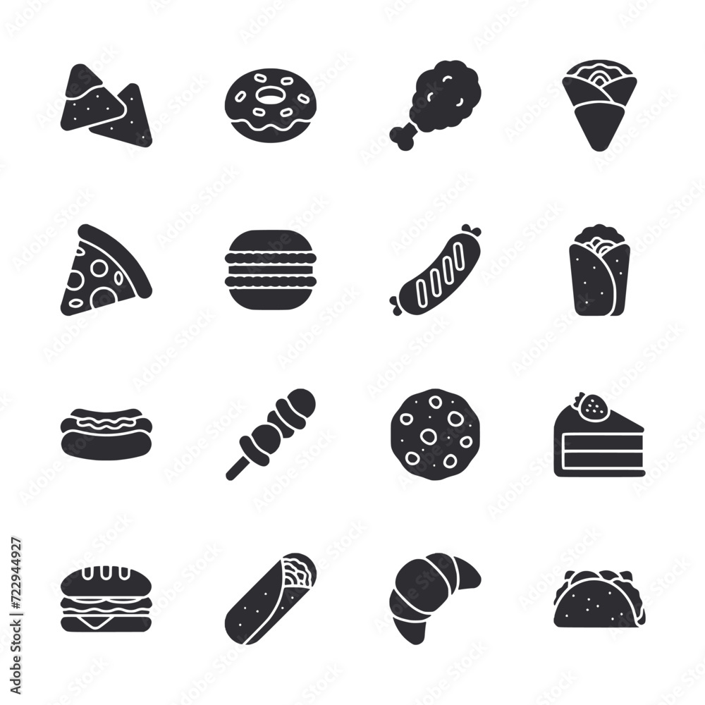 Junk food icons set
