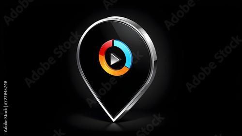 map symbol icon 3d. Locator mark of map and location pin or navigation icon sign. geolocation map path distance. GPS cartography position. Pin. isolated on a black background. With black copy space