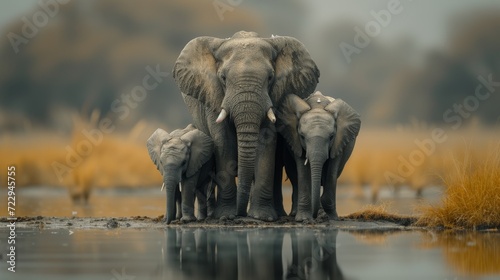 Elephant Family  Heartwarming scene of a family of elephants  emphasizing the strong bonds within the animal kingdom. 