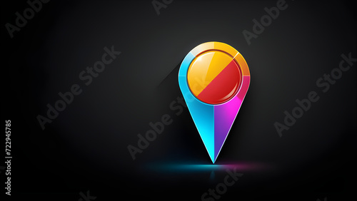 map symbol icon 3d. Locator mark of map and location pin or navigation icon sign. geolocation map path distance. GPS cartography position. Pin. isolated on a black background. With black copy space