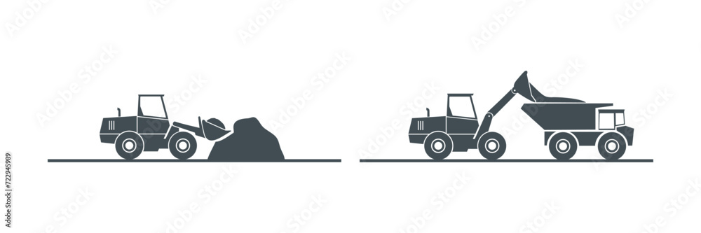 Construction machinery. Special equipment for construction work. Loader,excavator,tractor,bulldozers, asphalt road roller, road grader.Commercial vehicles.Color flat vector illustration. SVG. Isolated Construction machinery. Special equipment for construction work. Loader,excavator,tractor,bulldozers, asphalt road roller, road grader.Commercial vehicles.Color flat vector illustration. SVG. Isolated