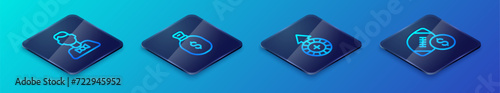 Set Isometric line Casino chips, dealer, American football betting money and Money bag icon. Vector