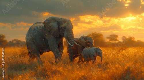 Elephant Family, Heartwarming scene of a family of elephants, emphasizing the strong bonds within the animal kingdom.  © Nico
