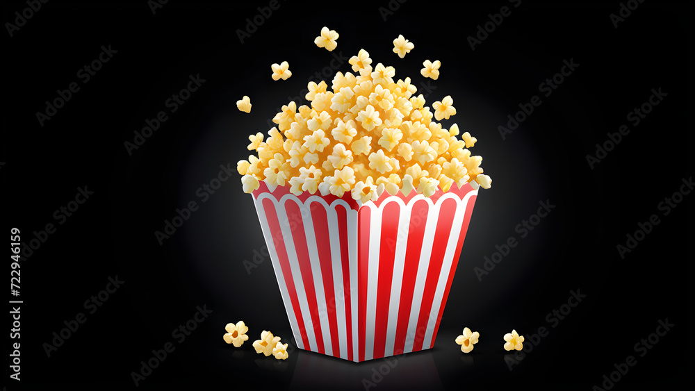 popcorn in a box.  popcorn icon. cinema interval popcorn. isolated on a black background. With black copy space