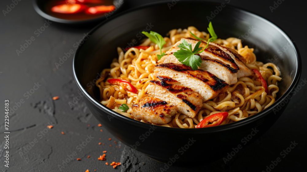 Instant noodles with grilled chicken