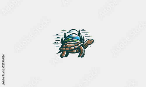 turtle with tree vector logo flat design