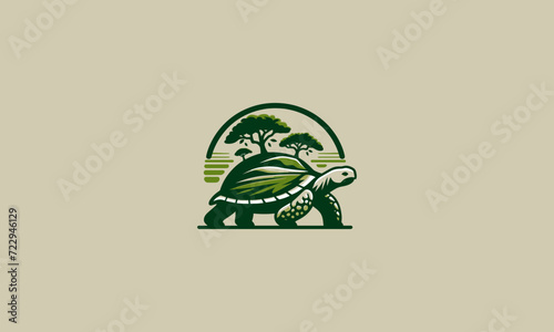 turtle with tree vector logo flat design