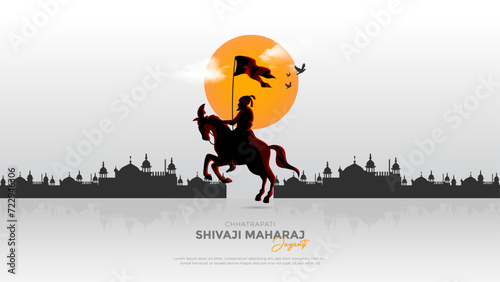 Happy Chhatrapati Shivaji Maharaj Jayanti Banner Design. Shivaji Jayanti great Maratha warrior Celebration Background and Poster with Text and Maratha Flag Vector Illustration
