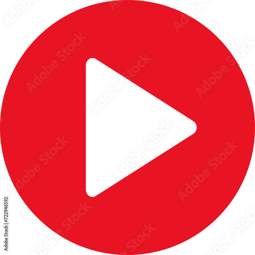 Play video red button icon, sign vector isolated on white background. Trendy circle play button icon in flat style. Radio symbol, video player, arrow.