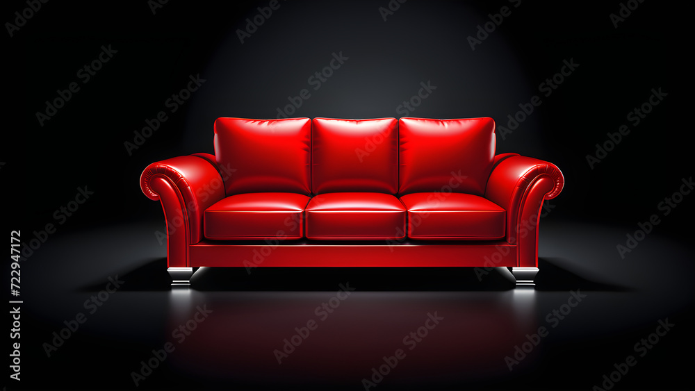red leather sofa on black. red couch icon. isolated on a black background. With black copy space red leather sofa on black. red couch icon. isolated on a black background. With black copy space