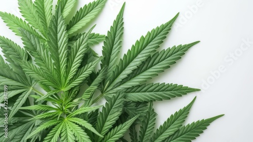 Close-up of cannabis leaves on a white background
