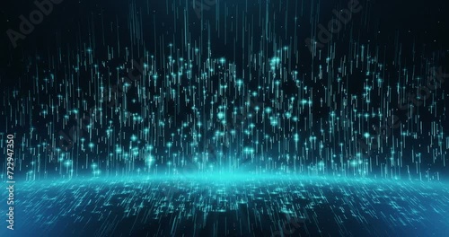 Abstract Lines Particles Background. Glowing Lines Glitter Particles And Dark Background.