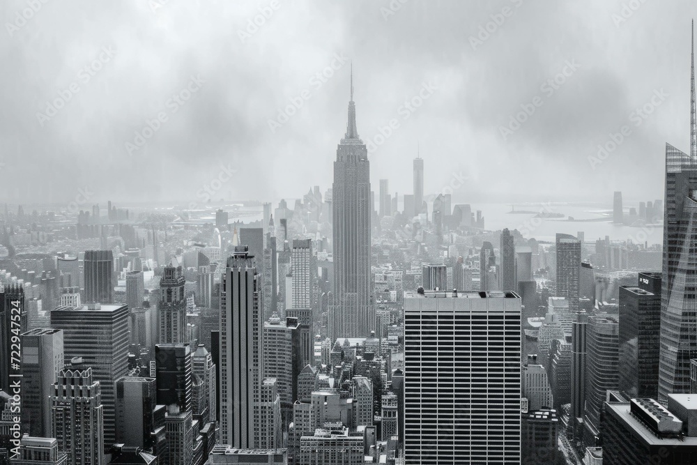 Black and white photography of the Manhattan skyline