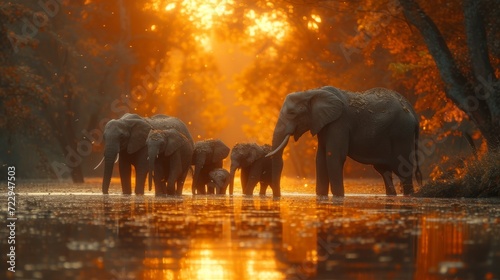 Elephant Family  Heartwarming scene of a family of elephants  emphasizing the strong bonds within the animal kingdom. 