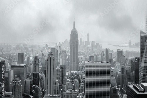 Black and white photography of the Manhattan skyline