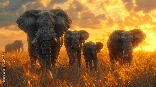 Elephant Family  Heartwarming scene of a family of elephants  emphasizing the strong bonds within the animal kingdom. 