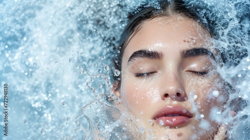 Close-up portrait of a young woman with wet face and closed eyes